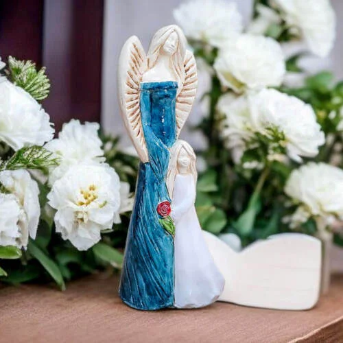 Anioł Hannah & Evelyn - turkus biały -  32 x 15 cm figurka dekoracyjna gipsowa