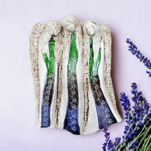 Anioły Wiara Nadzieja Miłość - zielony granat -  28 x 20 cm figurka dekoracyjna gipsowa