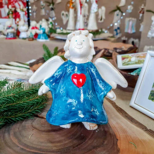 Anioł Mieszko - turkus -  10 x 18 cm figurka dekoracyjna gipsowa