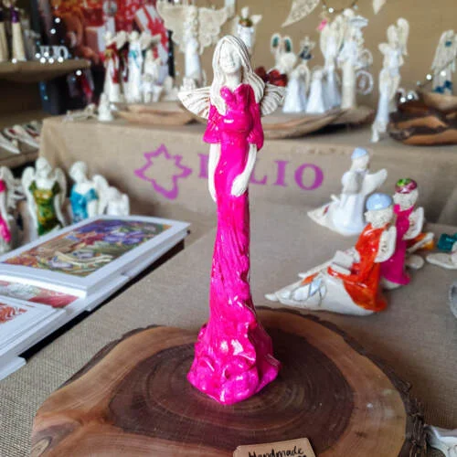 Anioł Margaret - różowy -  32 cm figurka dekoracyjna gipsowa
