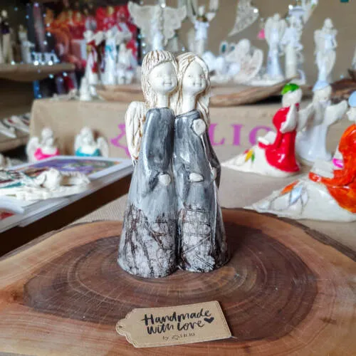 Anioły Apple & Ella Art Leaf - szary cały -  18 x 10 cm figurka dekoracyjna gipsowa