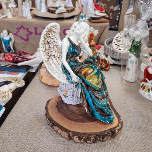 Anioł od Św. Rity - brąz turkus pomarańcz -  47 x 25 cm figurka dekoracyjna gipsowa