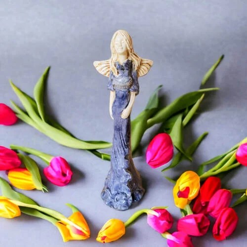 Anioł Margaret - jasny granat -  32 cm figurka dekoracyjna gipsowa