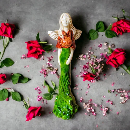 Anioł Margaret - zielony -  32 cm figurka dekoracyjna gipsowa