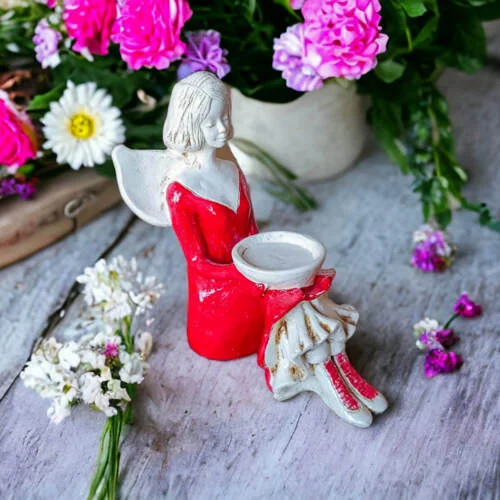Aniołek Marion - czerwony -  15 cm figurka dekoracyjna gipsowa