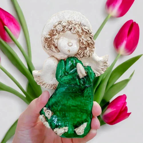 Liolinek Marzyciel - zielony -  16 x 10 cm figurka dekoracyjna gipsowa