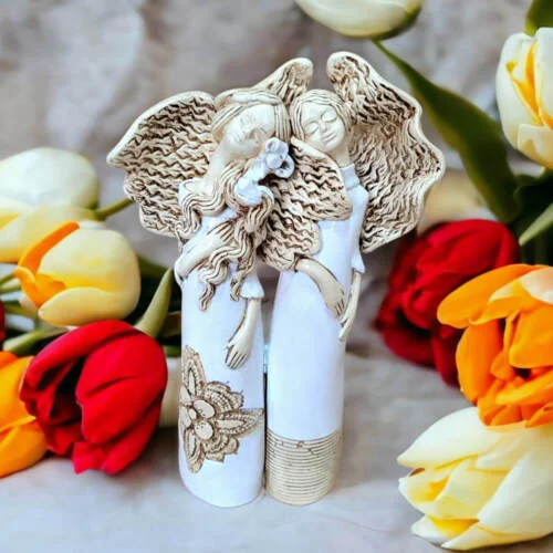 Anioł Nora & Ellie - białe -  27 x 14 cm figurka dekoracyjna gipsowa