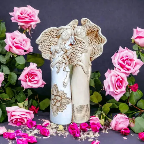 Anioł Nora & Ellie - białe beżowe -  27 x 14 cm figurka dekoracyjna gipsowa