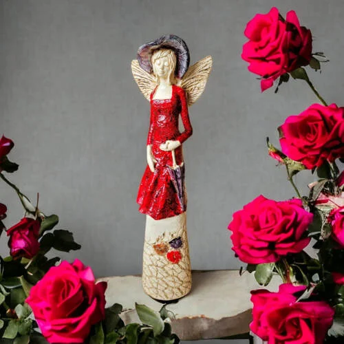 Anioł Olivia - burgund -  32 x 15 cm figurka dekoracyjna gipsowa