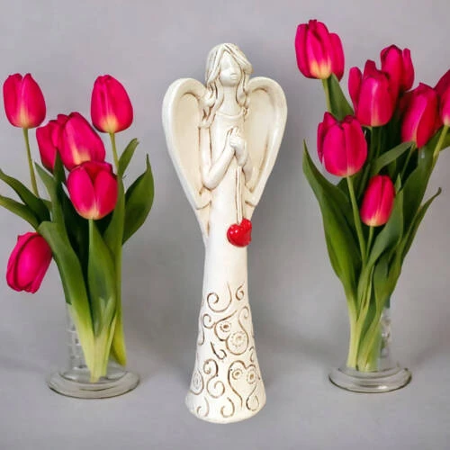 Anioł z Sercem - beżowy -  35 x 15 cm figurka dekoracyjna gipsowa