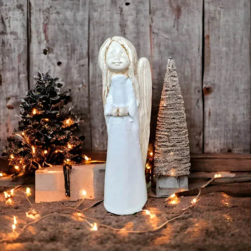 Anioł Słodziak - biały -  22 x 9 cm figurka dekoracyjna gipsowa