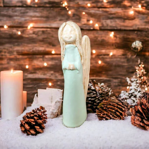 Anioł Słodziak - seledyn -  22 x 9 cm figurka dekoracyjna gipsowa