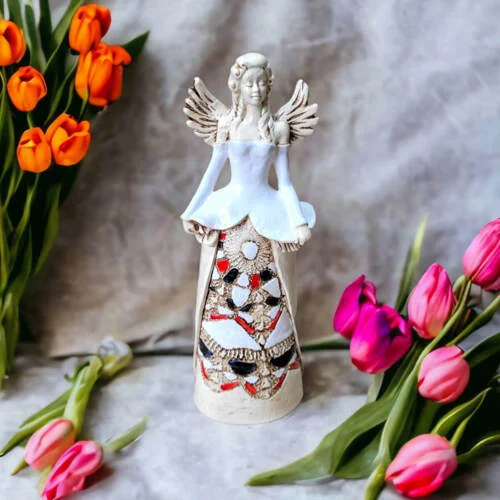 Anioł Anna - biały -  35 x 15 cm figurka dekoracyjna gipsowa