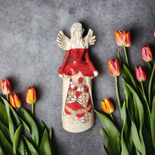 Anioł Anna - rudy brąz -  35 x 15 cm figurka dekoracyjna gipsowa