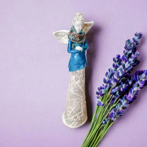 Anioł Catherine - turkus -  35 x 15 cm figurka dekoracyjna gipsowa