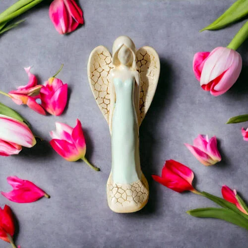 Anioł Emily - miętowy -  22 x 9 cm figurka dekoracyjna gipsowa