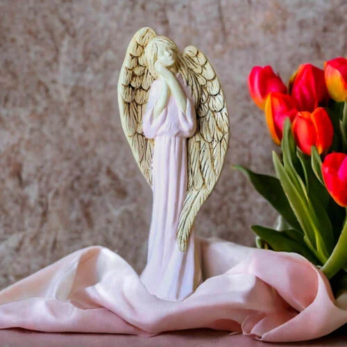 Anioł Gabriel - różowy -  40 x 18 cm figurka dekoracyjna gipsowa