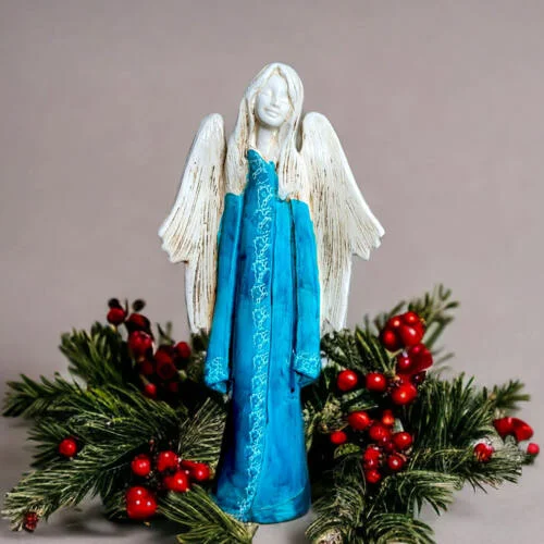 Anioł Julia - turkus -  27 x 14 cm figurka dekoracyjna gipsowa