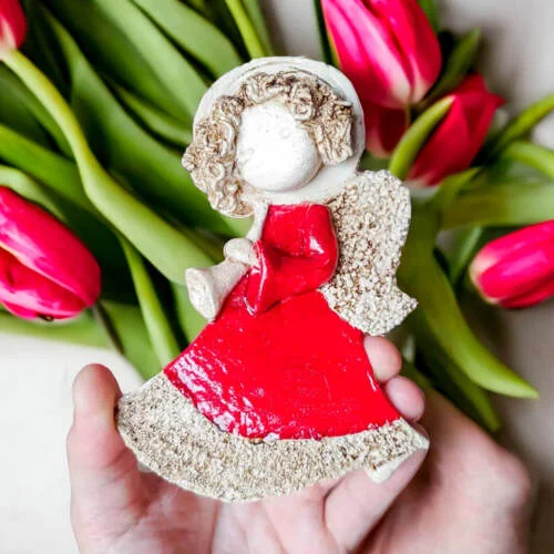 Liolinka z trąbką - czerwony -  15 x 10 cm figurka dekoracyjna gipsowa