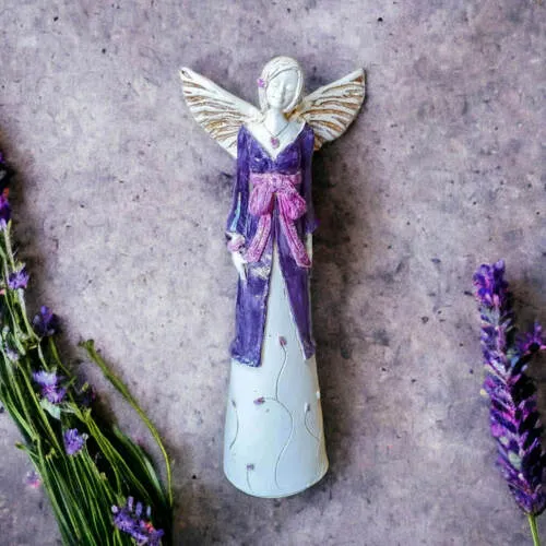 Anioł Lily - fioletowy -  35 x 15 cm figurka dekoracyjna gipsowa