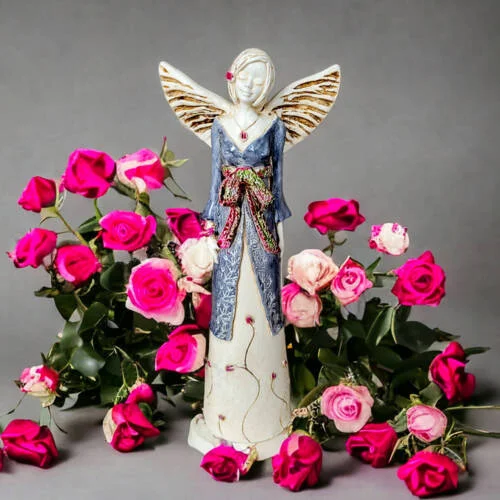 Anioł Lily Art - szary -  35 x 15 cm figurka dekoracyjna gipsowa