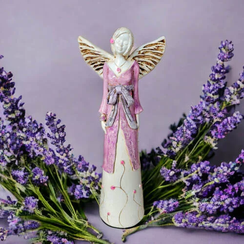 Anioł Lily - różowy -  35 x 15 cm figurka dekoracyjna gipsowa