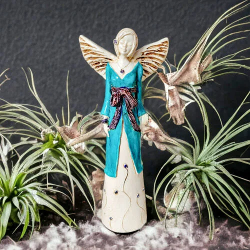 Anioł Lily - turkus -  35 x 15 cm figurka dekoracyjna gipsowa