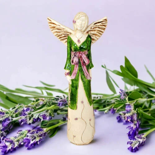 Anioł Lily - zielony fiolet -  35 x 15 cm figurka dekoracyjna gipsowa