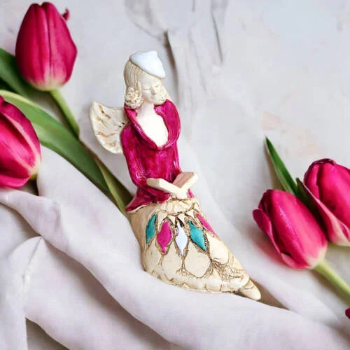 Aniołek Loretta - fiolet -  15 cm figurka dekoracyjna gipsowa