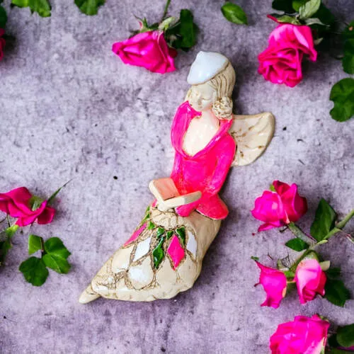 Aniołek Loretta - różowy -  15 cm figurka dekoracyjna gipsowa