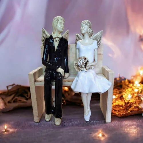 Anioły Młoda Para - czarno białe -  20 x 9 cm figurki dekoracyjne gipsowe