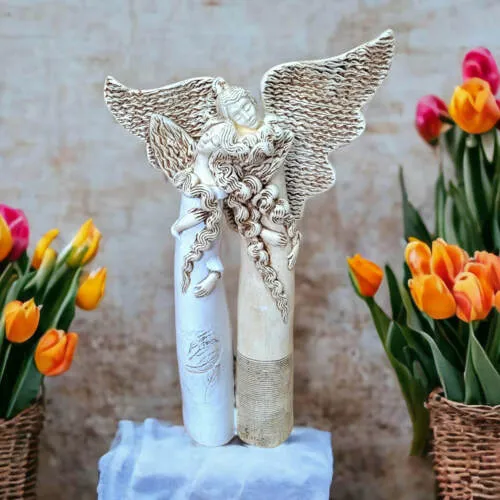 Anioł Romeo & Juliet - biało beżowe -  50 x 30 cm figurka dekoracyjna gipsowa