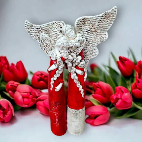 Anioł Romeo & Juliet - czerwone -  50 x 30 cm figurka dekoracyjna gipsowa