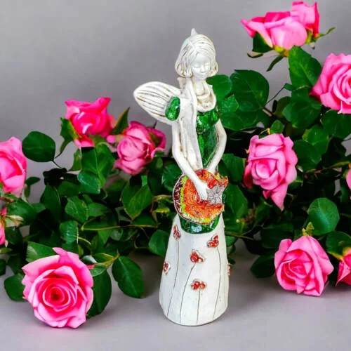 Anioł Sunday Rose - zielony -  32 x 15 cm figurka dekoracyjna gipsowa