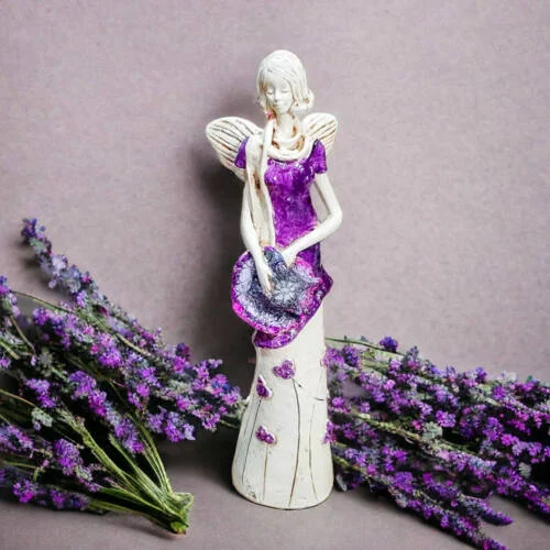 Anioł Sunday Rose - fioletowy -  32 x 15 cm figurka dekoracyjna gipsowa