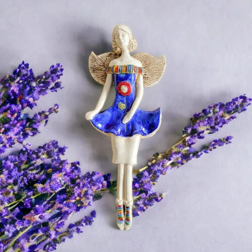 Anioł Theresa - niebieski -  30 x 14 cm figurka dekoracyjna gipsowa