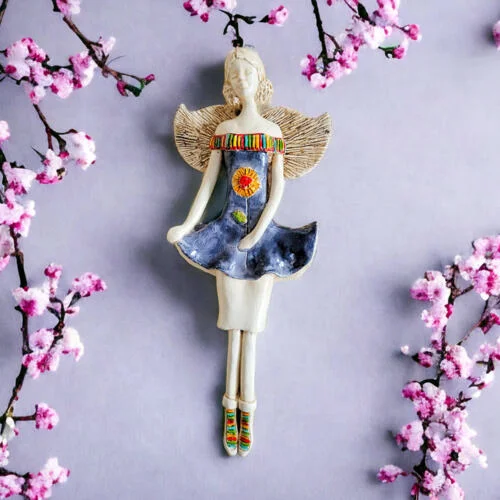 Anioł Theresa - szary -  30 x 14 cm figurka dekoracyjna gipsowa