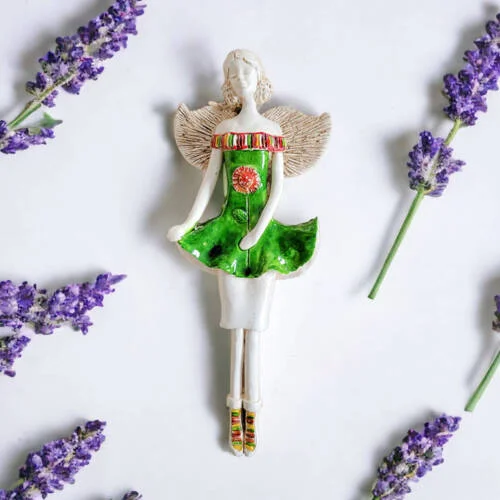 Anioł Theresa - zielony -  30 x 14 cm figurka dekoracyjna gipsowa