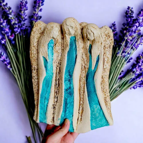 Anioły Wiara Nadzieja Miłość - turkus  -  28 x 20 cm figurka dekoracyjna gipsowa