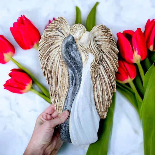 Zakochane Anioły - wiszące srebrne -  35 x 21 cm figurka dekoracyjna gipsowa