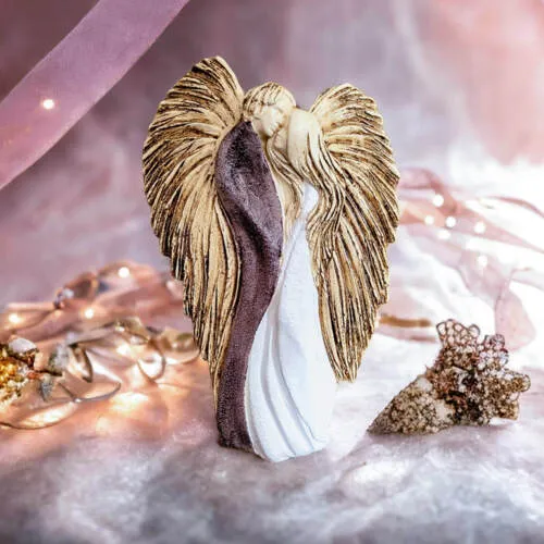 Zakochane Anioły - wiszące biało liliowe -  35 x 21 cm figurka dekoracyjna gipsowa