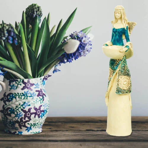 Anioł Florence - turkus ciemny -  32 x 15 cm figurka dekoracyjna gipsowa