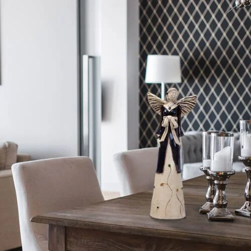 Anioł Lily - ciemny brąz -  35 x 15 cm figurka dekoracyjna gipsowa