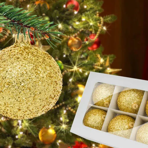 Bombki złoty brokat -  80 mm  bombki choinkowe szklane 6 szt