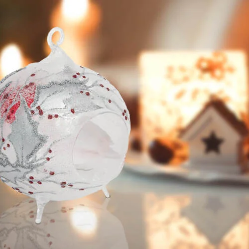 Bombka kominek lampion - srebrna tealight -  120 mm bombka choinkowa szklana 1 szt