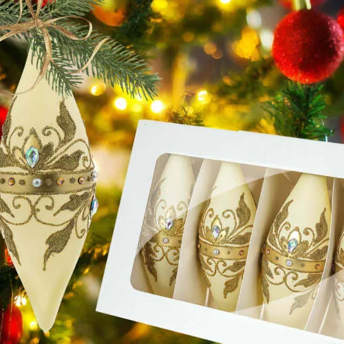 Sople Królewskie złote na wanilii -  180 mm bombki choinkowe szklane 4 szt