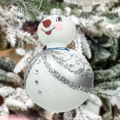 Bałwanek Bouli srebrny -  17 x 5 cm bombka choinkowa szklana 1 szt