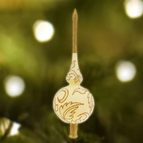 Szpic choinkowy złote listki -  32 cm bombka choinkowa szklana 1 szt