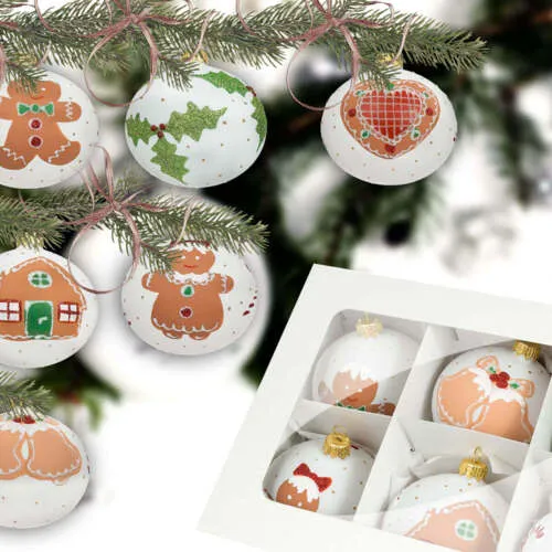 Piernikowy mix na kredzie  -  80 mm  bombki choinkowe szklane 6 szt