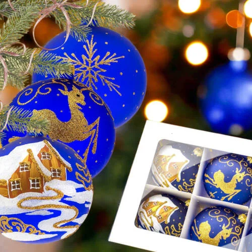 Złoty mix na granacie - chatka gwiazdka jelonek -  100 mm bombki choinkowe szklane